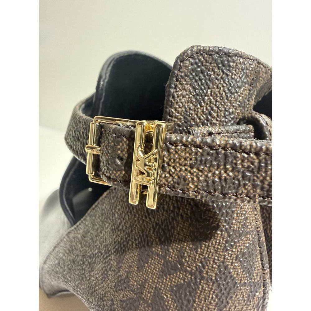 Michael Kors Peep Toe Ankle Booties Black Leather MK Logo Strap Size 6.5M - Picture 4 of 6